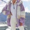 Cappotto da donna invernale Moda Casual Cuciture scozzesi Abbigliamento da donna Cerniera con cappuccio Calda giacca da donna in cashmere 211014