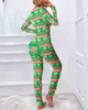 Capodanno Natale Funzionale da donna con patta stampata per adulti Pigiama Suit Homewear Tute staccabili Femme 210415