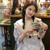 Bluse Koreanische Hit Farbe Sailor Kragen Süße Puff Kurzarm Frauen Tops Kausal Sommer Blusas Hemd 6G527 210603
