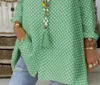 Женщины V-образным вырезом повседневные блузки в горошек с длинным рукавом рубашки с длинным рукавом топы дамы свободная блузка плюс размер