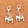 Engelska Bulldog Dog Pet Charms Clasp European Lobster Trigger Clip on Beads Mic 13x31mm Antik Silver C108 Smycken Resultat Komponenter 100st / Lot