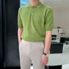 IEFB Ice Siil Polo Shirt Hommes Manches Courtes Vêtements D'été Tendance Coréenne Revers Vert Kintted Tee Tops Cusual Slim Fashion 210524