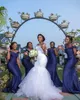 2022 Afrikansk vår elegant sjöjungfru bröllopsklänningar plus storlek juvel nacke långa ärmar spets applikationer kristall pärlstav svep tåg ihåliga bakre brudklänningar