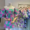 Koreański Chic Sexy Slash Neck Off Shoulder Floral Print Sukienka Puff Sleeve Short Slim High Paist Vintage Line Holiday Beach Style 210610