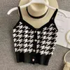 Fashion Summer casual single-breasted houndstooth knit camisole women's outer knit cami top sweater plaid V-neck top Camis 210625