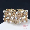 Luxury Champagne Color Crystal Pearl Cuff Bangles Bracelet Big Wide Stretch Indian Bangle Jewelry Gifts for Women Accesorios Q0720