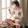 Bzel Outono Inverno Sleepwear Ladies de Algodão Pijamas Conjunto de Manga Longa + Panelas Underwear Linda Caminhada Pijama Pijama M-4XL 211112