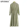 Women Chic Fashion With Knot Pleated Midi Shirt Dress Vintage Long Sleeve Button-up Female Dresses Vestidos Mujer 210416
