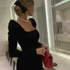 Women Sexy Designer Long Sleeve Velvet Black Elegant Dress Midi Celebrity Bodycon Party Vestido 210527