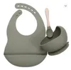 Baby gebruiksvoorwerpen food grade siliconen slabbetjes plaat niet-zuig zuignaal kids servies waterdichte bib bpa gratis lepel veilig materiaal 185 b3