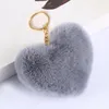 Belle mignon coeur porte-clés fausse fourrure de lapin coeur pompon porte-clés femmes fille sac voitures Simple moelleux porte-clés bijoux cadeaux