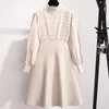 Vestido de invierno de otoño de alta calidad para mujeres Linterna Manga de punto Suéter Moda coreana Casual Mini Navidad es Robe 210514