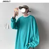 Jesień Korean Męska koszulka Casual z długim rękawem 100% bawełna miękki o-neck podstawowy czarny biały żółty oversize tee shirty 5xl 210629