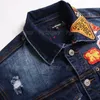 Men Embroidered Badge Denim Jacket Streetwear Hip Hop Men's Motorcyle Jean Jackets Male Fashion Slim Outerwear Chaqueta Hombre