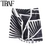 TRAF女性シックなファッションドレープ非対称ミニスカートヴィンテージハイウエストサイドジッパーメススカートMujer 210415