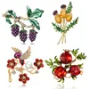Pins, Brooches Flower Fruit Pomegranate Grape Bird Pearl Pin Brooch Rhinestone Men Women Plant Enamel Jewelry Clothing Accessories