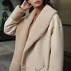 Twotwinstyle vintage pu läderjacka för kvinnor v nacke långärmad tjock fluff casual jackor kvinnliga mode kläder vinter 210517