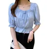 Fashionable design sense, thin short-sleeved shirt with wood ears, temperament all-match summer fashion women's clothing 210520