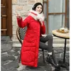 Зимняя куртка женщины черный розовый M-3XL плюс размер свободно белый меховой воротник с капюшоном Parkas корейская мода длинные толстые хлопковые пальто LR889 210531