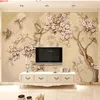 Aangepaste muurschildering behang 3d stereoscopische reliëfboom bloemen vogels woonkamer TV achtergrond muurschildering waterdicht papier Peintgood quatity