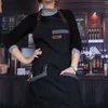 Weeyi Keuken Schort Mannen Vrouwen Unisex Zwart Werken Denim Schort Chef-kok Restaurant Koken Kookschorten voor Barman Kelner Cafe Shop BBQ 210622