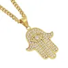 High quality stainless steel men's necklace with diamond large Fatima hand hip hop Pendant