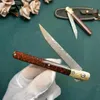 1Pcs High End Flipper Folding Knife VG10 Damascus Steel Drop Point Blade Snake wood + Copper Head Handle Ball Bearing EDC Knives With Leather Sheath