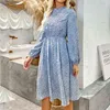 Foridol marguerite imprimer à manches longues robe d'hiver imprimé floral boho automne bleu midi robe élégante vintage basique robe noire 210415