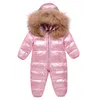 Jumpsuits -30 Grau Russo Inverno Bebê Snowsuit Peles Real Macarracos Homens Macacões Nascidos Jumpsuit Toddler Down Snow Suit