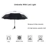 Rüzgar Geçirmez Seyahat Yağmur Şemsiyeleri Kadınlar Üç Kat Fener Dönüş LED Işık Oto Katlanır Erkekler Iş Şemsiye