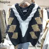 Neploe Koreanische Mode Pullover Frauen Gestrickte Rippen Abgeschnitten Weste V-ausschnitt Kontrast Farbe Weste Casual Lose Tank Tops Frau 210422