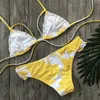 Damskie stroje kąpielowe damskie bikini strój kąpielowy żółty zestaw nadruk o niskiej talii Brazylijska top plaż