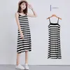 Coreano Casual Vestidos Spaghetti Strap Feminino Verão Sem Mangas O-pescoço Vest Vestidos Longos Senhora Senhora Loose Home Beach Vestidos