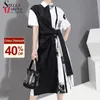 Hit Color Woman Summer Plus Tize Black Impreso Camisa Vestido Fashes Pintura de Pintura Oficina Dama Elegante Estilo Midi Robe Femme 6476 210417