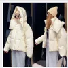 winter Korean style fluffy hooded bread down jacket women thick loose short jacket 211130