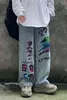 Trendy brand new hip hop graffiti street straight tube wide leg dad loose ins jeans for men and women streetwear hiphop 0309