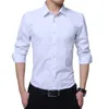 Camicia elegante da uomo Camicia sociale da lavoro manica lunga moda Camicia da uomo tinta unita tinta unita Colletto abbottonato Plus Size Camicia da lavoro bianca nera 210518