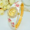 Wristwatches Women Sun Flower Bracelet Gold Dress Watch Folk Style Lady Bangle Enamel Diamond Quartz Wristwatch