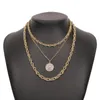 Chokers Exaggerated Necklaces For Women Multi-layer Metal Crystal Round Pendant Necklace Stacking Link Chain Clavicle J