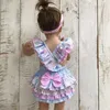 Baby Girls Rompers Färgglada Ärmlös Born Girl Floral Tutu Romper Bowknot Backcross Jumpsuit Sunsuit Kläder Outfits Set 210816