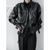 IEFB lente herfst ontwerp heren zwarte PU lederen jassen rits decoratieve stand kraag oversize losse causale jas 9Y4628 210524