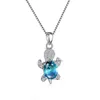 Mignon bleu violet ovale Zircon pendentif arc-en-ciel pierre mignon tortue colliers pour femmes mode bijoux multicolore cristal Animal collier