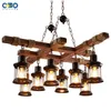 Retro Chandelier Wood Lamp Glass Lampshade Bar Industrial Style Loft Solid Restaurant Coffee Shop E27 Iron Chain Pendant Lamps