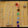 Rock Crystal Quartz 10strandlot Wholesale Reiki Pendulum Healing Mixed 7 Chakra Gem Stone Beads Chain Accessories Charms Colorful Qylo Cptgh
