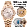 Montres de luxe 2305V/100R-B434 Overseas Diamond Bezel 37mm 5300 Montre automatique pour femme Cristal de saphir Cadran marron Bracelet en or rose Montres-bracelets pour femme