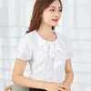 Coréen femmes chemises en mousseline de soie Blouses femme volants blanc bureau dame basique hauts grande taille Vintage haut 210427