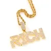 Custom Rich Necklace Hip Hop Full Iced Out Pendant Diamond Chains Cubic Zirconia Stone gold sliver Mens Necklaces278U