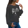 음악 노트 재미 있은 인쇄 티셔츠 여성 가을 ​​동물 긴 소매 티셔츠 하라주쿠 티셔츠 소녀 캐주얼 대형 크기 느슨한 레이스 톱 210406