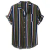 Summer Mens Stripe Koszula Casual Krótki Rękaw Hawajski Koszule Luźne Taśmy Drukuj Cool Cienkich Mężczyzn Sukienka Męska Odzież Camisa Mężczyźni