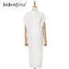 Loose Minimalist Dress For Women V Neck Short Sleeve Solid Casual Midi Dresses Female Fashion Stylish 210520